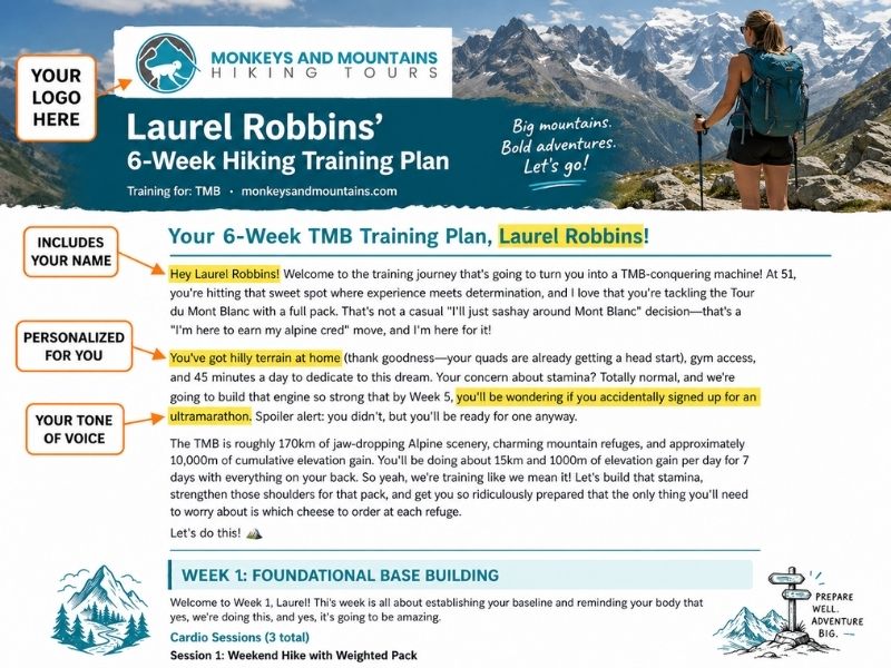 Sample custom AI training plan for adventure tour operators